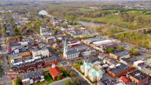 aerial view of downtown Fredericksburg