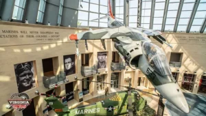 plane and helicopter on display at the Marine Corps Museum